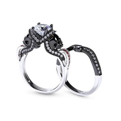 Jeulia Two Tone Round Cut Sterling Silver Skull Ring