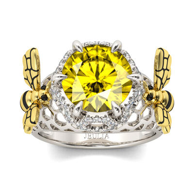 Jeulia Anillo Con Dos Abejas De Panal De Talla Redonda En Plata De Ley