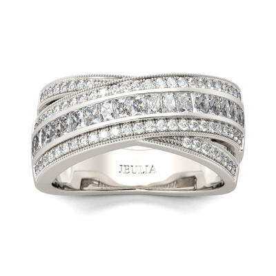 Jeulia Cross Round Cut Sterling Silver Women's Band