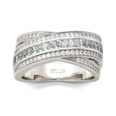 Jeulia Cross Round Cut Sterling Silver Women's Band