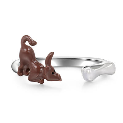 Jeulia Dog&Bone Adjustable Sterling Silver Ring