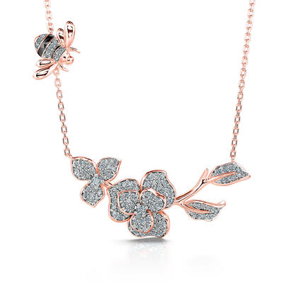 Jeulia "Soul Pull" Bee & Flower Sterling Silver Necklace