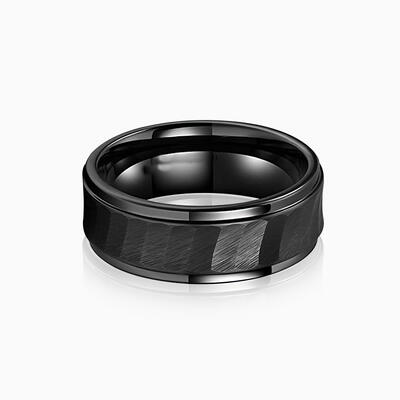 "Stairway Promise" 8mm Hammered Tungsten Carbide Men's Wedding Ring