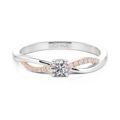 Jeulia Two Tone Twist Round Cut Promise Ring for Women