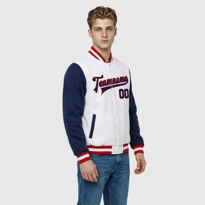 Custom Navy-White Two Tone Full-Snap Letterman Jacket – Ideal for Street Style Shoots and Niche Market Trips