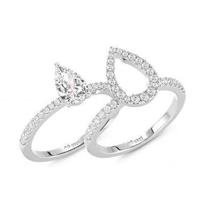 Jeulia Stackable Halo Pear Shaped Bridal Set 2PCS