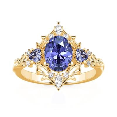 Jeulia Vintage Three Stone Oval Briar Rose Engagement Ring