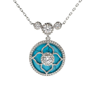Jeulia "Lucky Choice" Flower Turquoise Sterling Silver Necklace