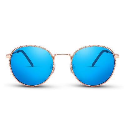 Jeulia "Flashlight" Round Blue Mirror Women's Sunglasses
