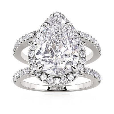 Jeulia Anillo de Compromiso Halo Lujoso Corte Pera Dos Argollas de Plata de Ley