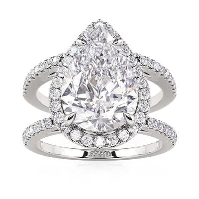 Jeulia Anillo de Compromiso Halo Lujoso Corte Pera Dos Argollas de Plata de Ley