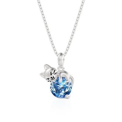 Jeulia Hug Me Sassy Cat Custom Birthstone Necklace