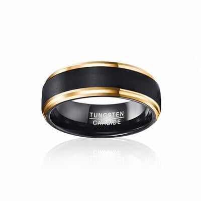 Jeulia Anillo Negro Hombre Acero Color Tungsteno Mate Dos Tonos