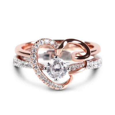 Jeulia Interlocking Two Tone Round Cut Sterling Silver Ring Set