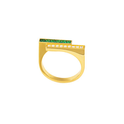 Jeulia Retro Emerald String Bar Sterling Silver Ring