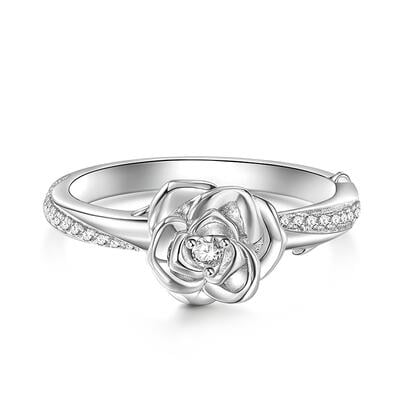 Jeulia Anillo de Plata Esterlina con Flor de Rosa de Corte Redondo
