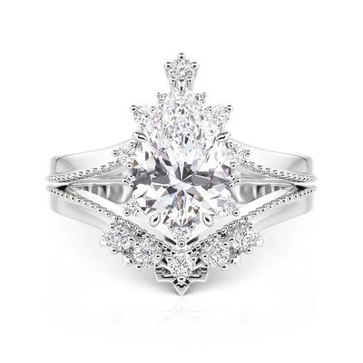 Jeulia Unique Christmas Tree Design Pear Ring Set 2pcs