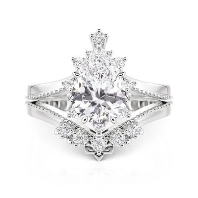 Jeulia Unique Christmas Tree Design Pear Ring Set 2pcs