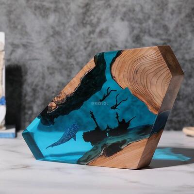 Humpback Whale Resin Night Light – Ocean Shipwreck Decor – Handmade Wood & Resin Lamp