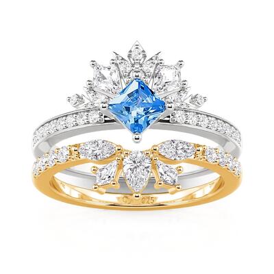 Jeulia Zweifarbiges Krone Ring Set im Prinzessschliff aus Sterling Silber