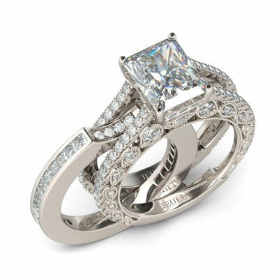 Jeulia Interchangeable Radiant Cut Sterling Silver Ring Set