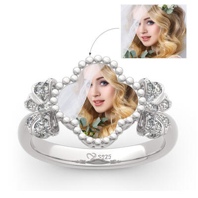 Jeulia "Lucky Filled of My Life" Sterling Silver Personalized Photo Ring