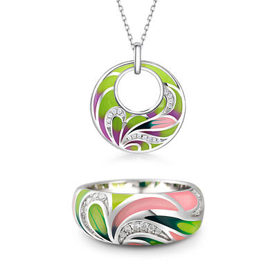 Jeulia "Summer Style" Enamel Sterling Silver Jewelry Set