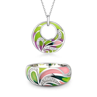 Jeulia "Summer Style" Enamel Sterling Silver Jewelry Set