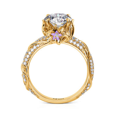 Jeulia Purple Flower Engagement Ring Princess Vine Pods