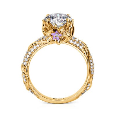 Jeulia Purple Flower Engagement Ring Princess Vine Pods