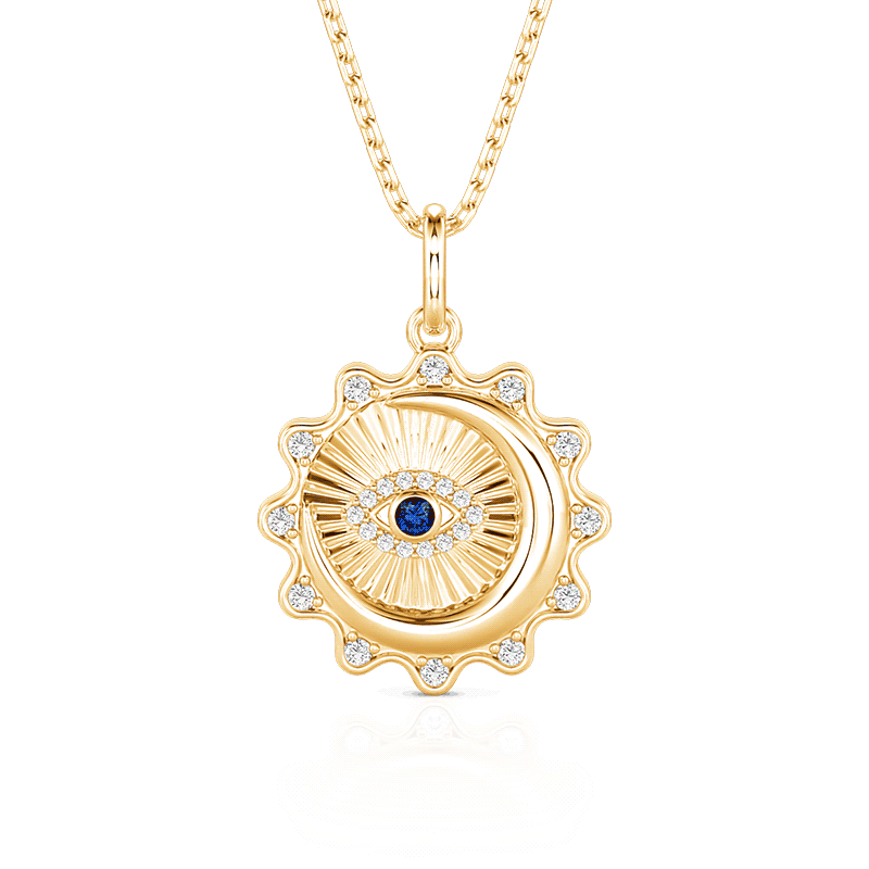 Jeulia Custom Evil Eye Sun Moon Photo Amulet Necklace with Birthstone