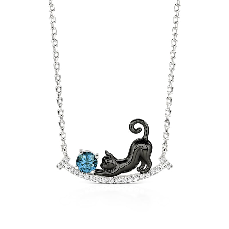 Jeulia Custom Birthstone "Shine Smile" Black Cat Necklace