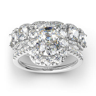 Jeulia Halo Cushion Cut Sterling Silver Ring Set