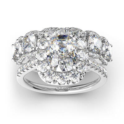 Jeulia Conjunto De Anillo Con Halo De Talla Ovalada En Plata De Ley