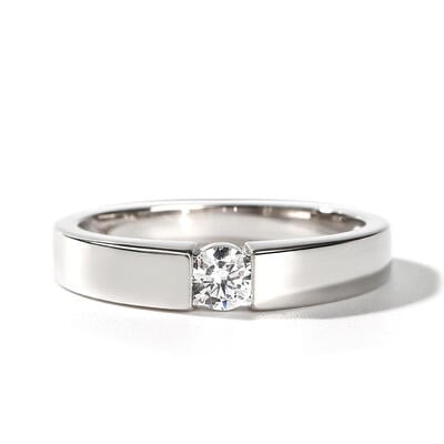 Jeulia Simple Round Cut Sterling Silver Men's Ring