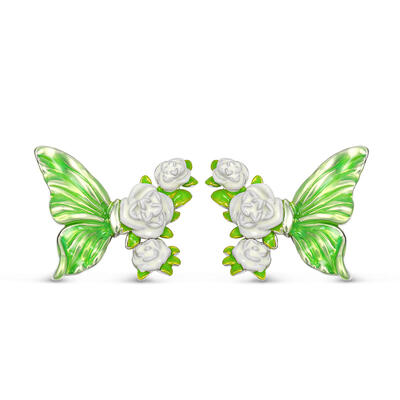 Jeulia "Poetic Spring" Butterfly & Flower Enamel Sterling Silver Earrings