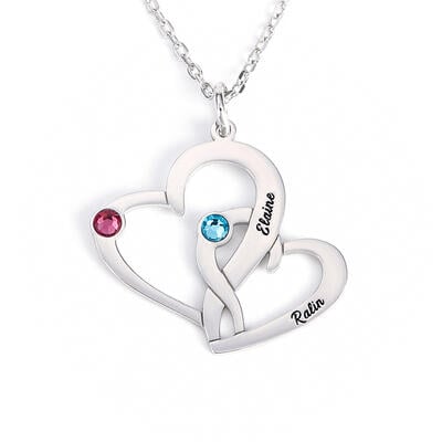 Jeulia Collar de plata de ley 925 con piedra de nacimiento roja y azul de corazón a corazón