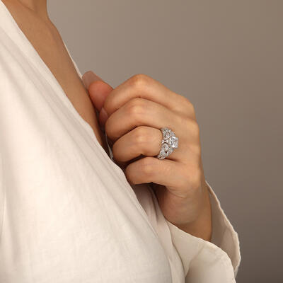 "My Keen Affection" Cushion Cut Side Stone Engagement Ring