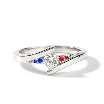 Jeulia Blue-White-Red Tension Engagement Ring Round Cut Sterling Silver