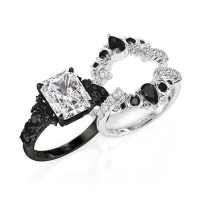 Jeulia Luna Astra Juego de Anillos Luna y Estrellas Corte Radiante de Plata Esterlina