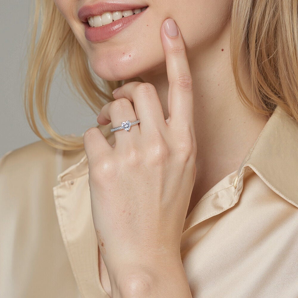 "Harbor of Love" 0.8ct Heart Cut Side Stone Engagement Ring