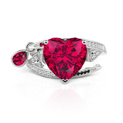 Jeulia Thorn Rose-Pink Heart Cocktail Ring Sterling Silver