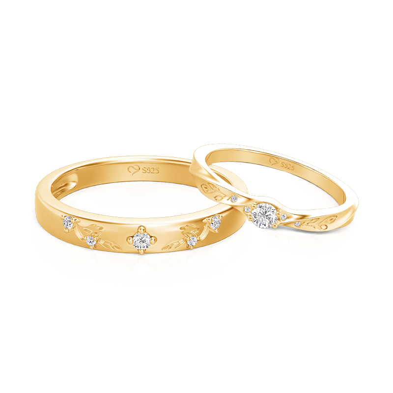Jeulia Gold Vine Engraved Matching Promise Rings for Couples