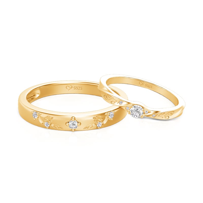 Jeulia Gold Vine Engraved Matching Promise Rings for Couples