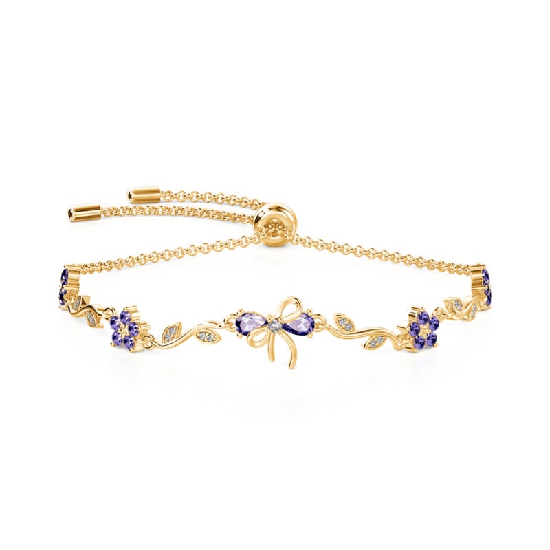 Jeulia Gold Five-Petal Flower Bow Bracelet in Sterling Silver