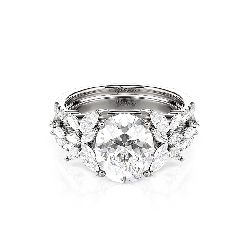 Jeulia Juego de Anillos de Novia Mariposa Vintage Corte Ovalado de Plata de Ley