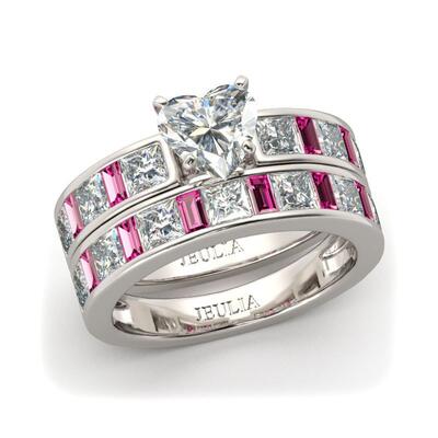 Jeulia Heart Cut Sterling Silver Ring Set