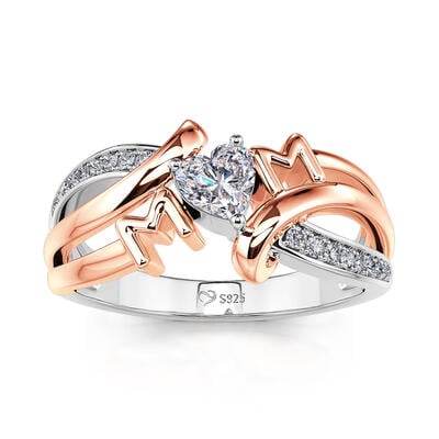 Jeulia "Endless Love for Mom" Heart Cut Sterling Silver Women's Band