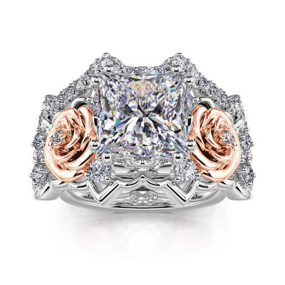 Jeulia "True Love" Rose Princess Cut Sterling Silver Ring Set