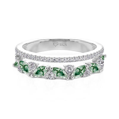 Jeulia Anillo de Doble Hilera en Ágata Musgo Corte Marquise para Mujeres